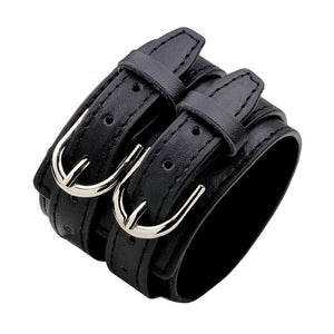 BRACELET DOUBLE EN CUIR NOIR DE VACHETTE